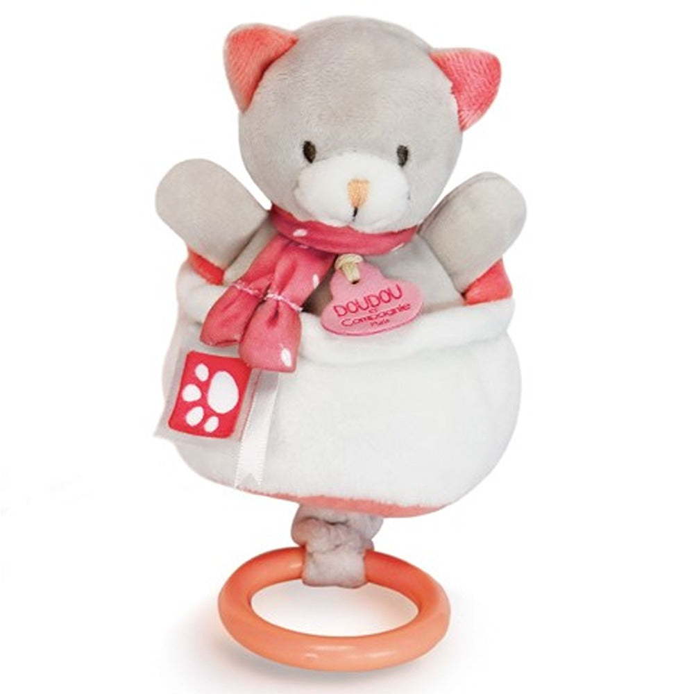 Doudou Et Compagnie Carillon Gattino Di Peluche Grigio E Corallo