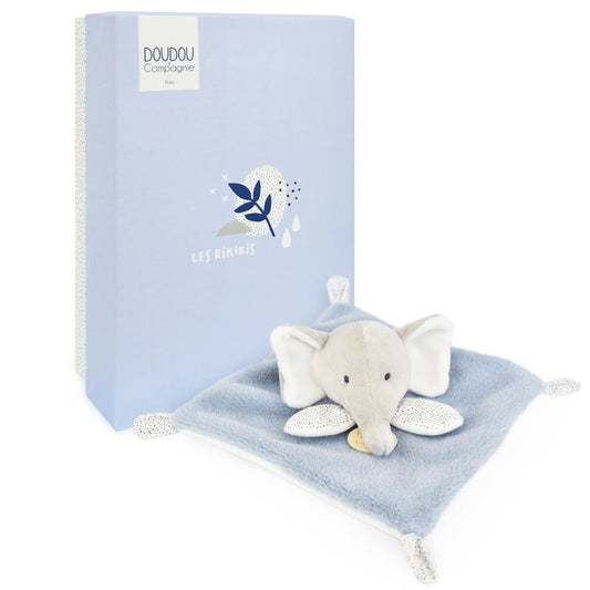 Doudou Et Compagnie Doudou Piatto Con Peluche Elefante Grigio E Blu