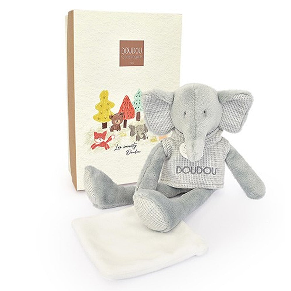 Doudou Et Compagnie Doudou Elefante Grigio di Peluche Con Fazzoletto Sweety