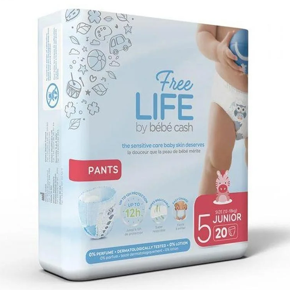 Bébé Cash Premium Freelife Pannolini Mutandina 5 Junior 12-17 kg 20 Pezzi