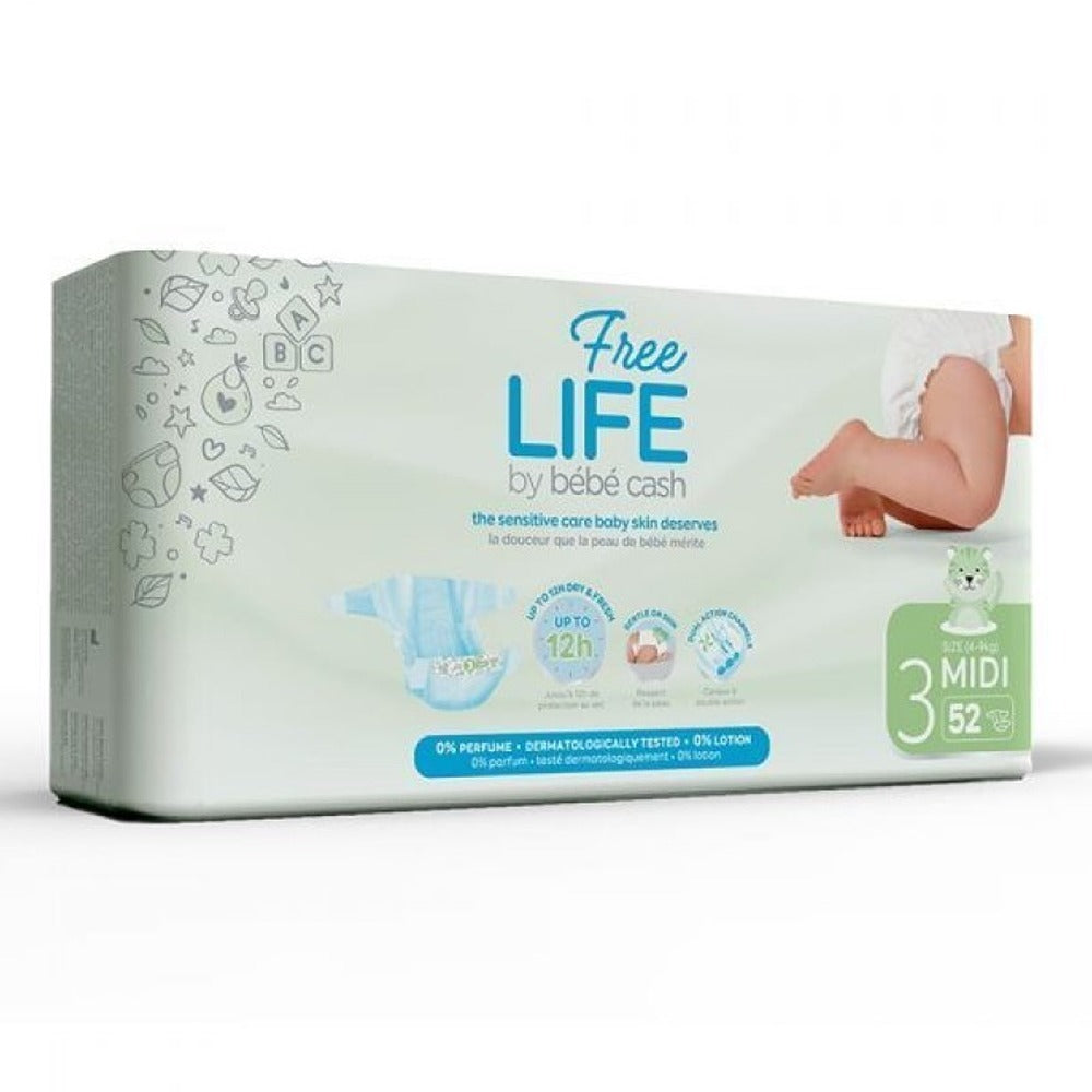 Bébé Cash Premium Freelife Pannolini 3 Midi 4-9 kg 52 Pezzi