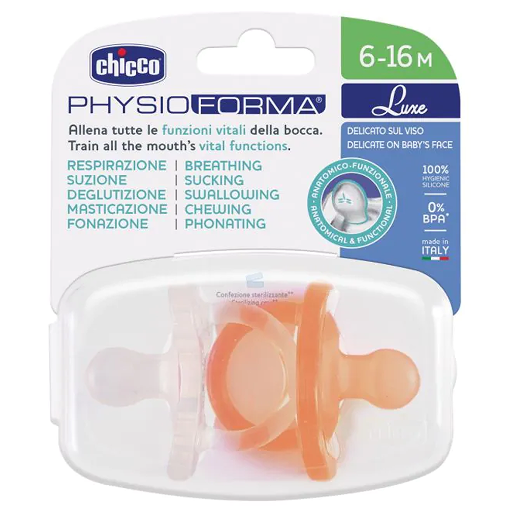 Chicco Gommotto Physioforma Soft Luxe In Silicone Arancione 6-16 Mesi 2 Pezzi