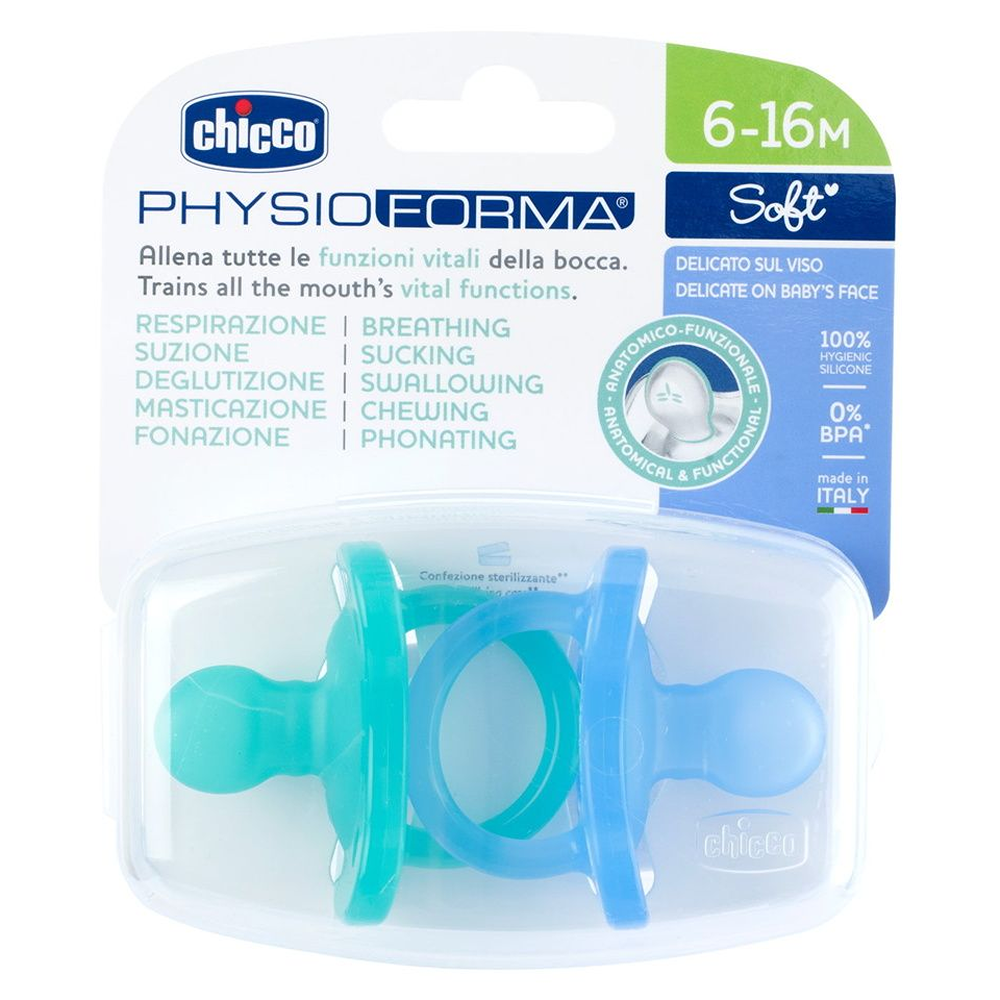 Chicco Gommotto Physioforma Soft In Silicone Azzurro 6-16 Mesi 2 Pezzi