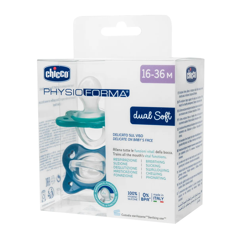 Chicco Succhietto Physioforma Dual Soft In Silicone Blu 16-36 Mesi 2 Pezzi