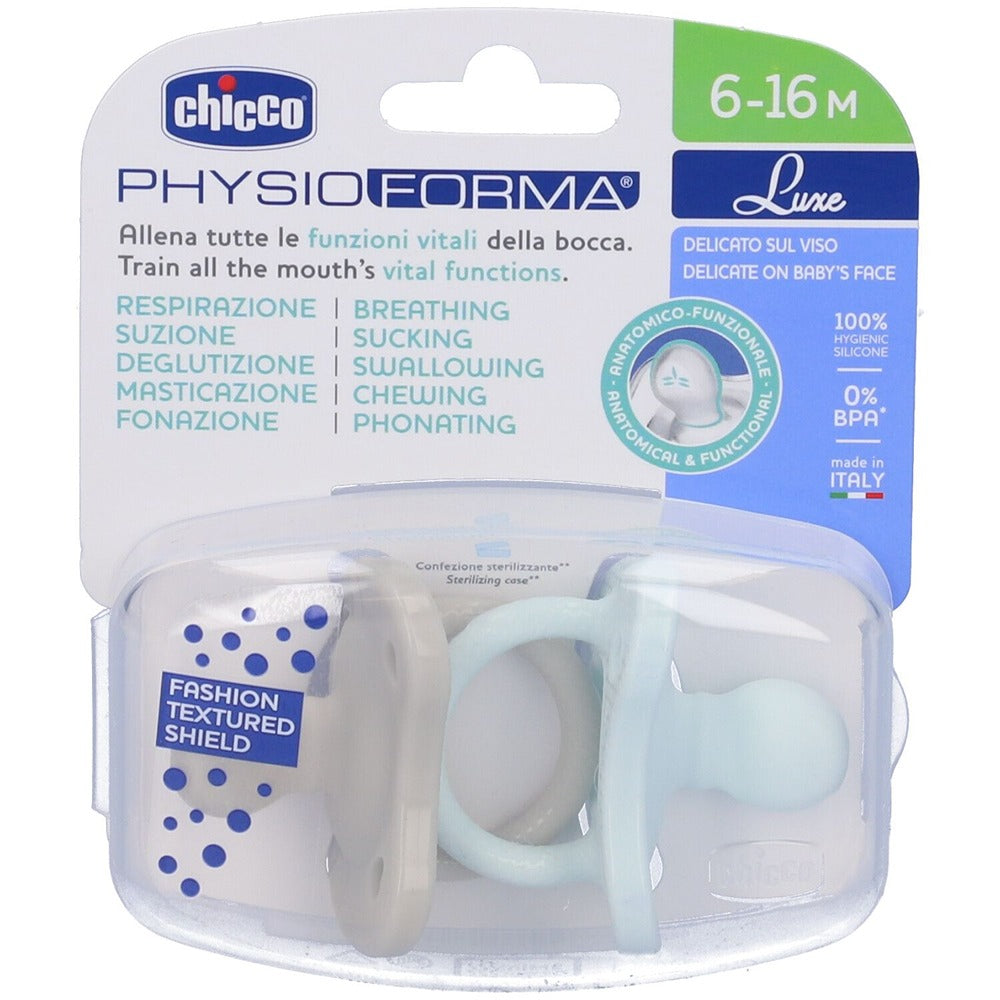 Chicco Gommotto Physioforma Soft Luxe In Silicone Azzurro 6-16 Mesi 2 Pezzi