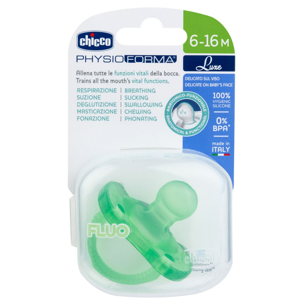 Chicco Gommotto Physioforma Soft Luxe Fluo In Silicone Verde 6-16 Mesi