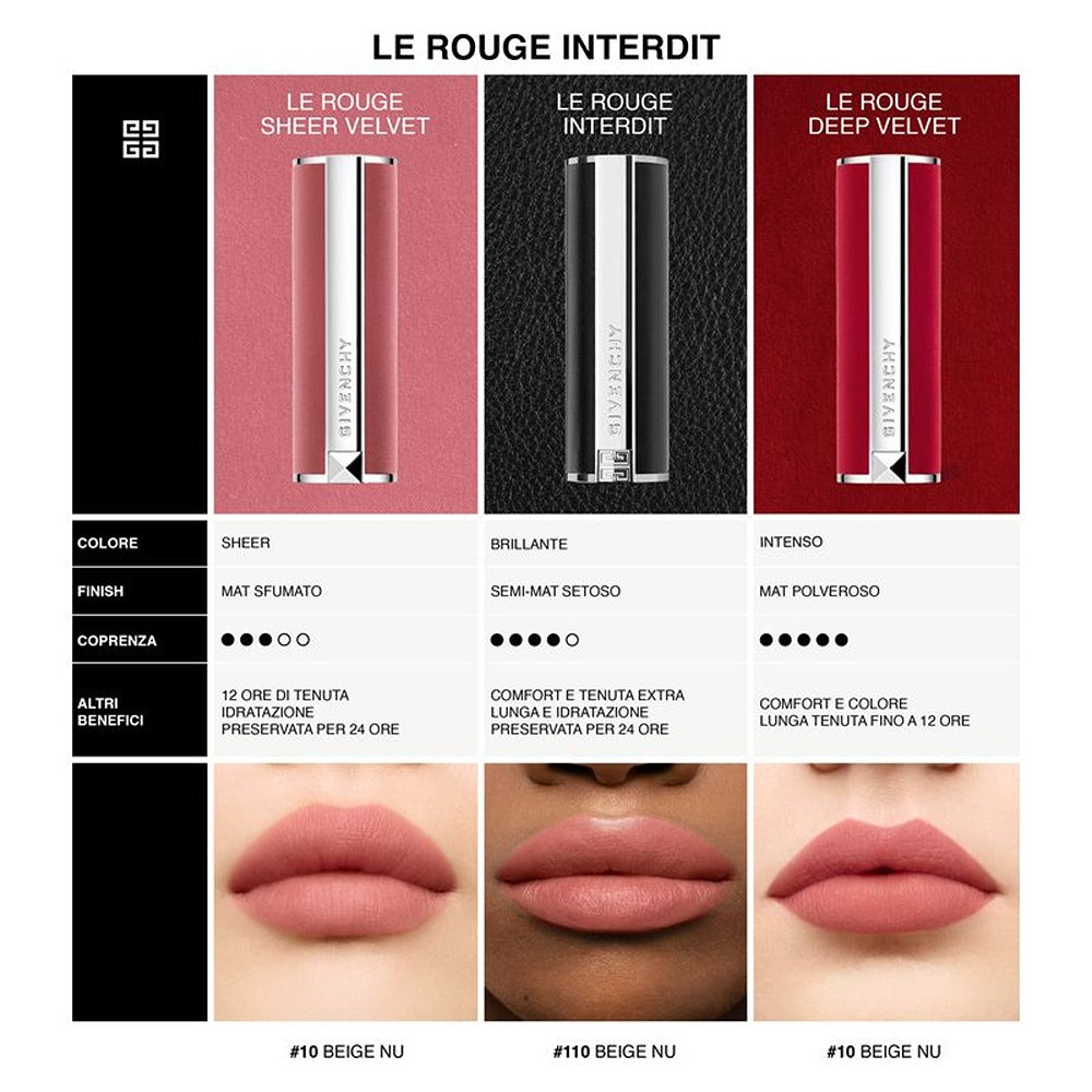 Givenchy Le Rouge Interdit Intense Silk - Rossetto Finish Vellutato Colore Luminoso