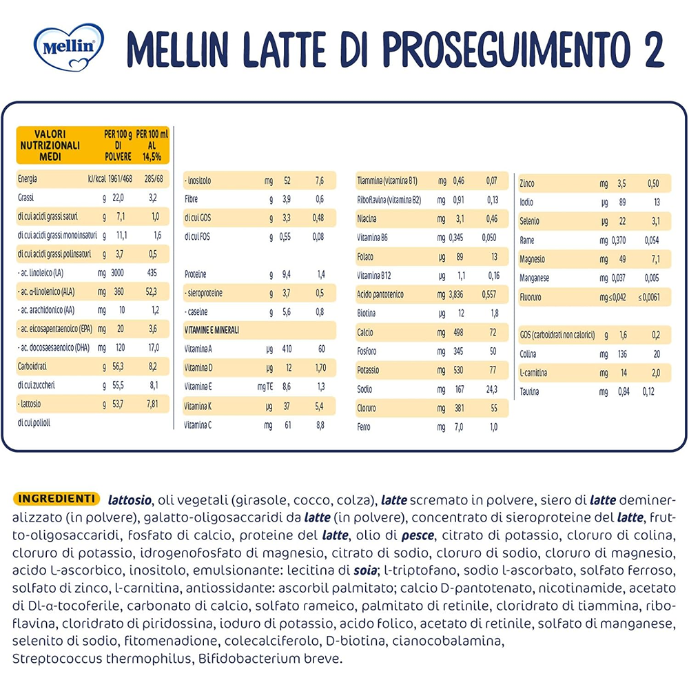 Mellin 2 Latte In Polvere Di Proseguimento 1200 gr