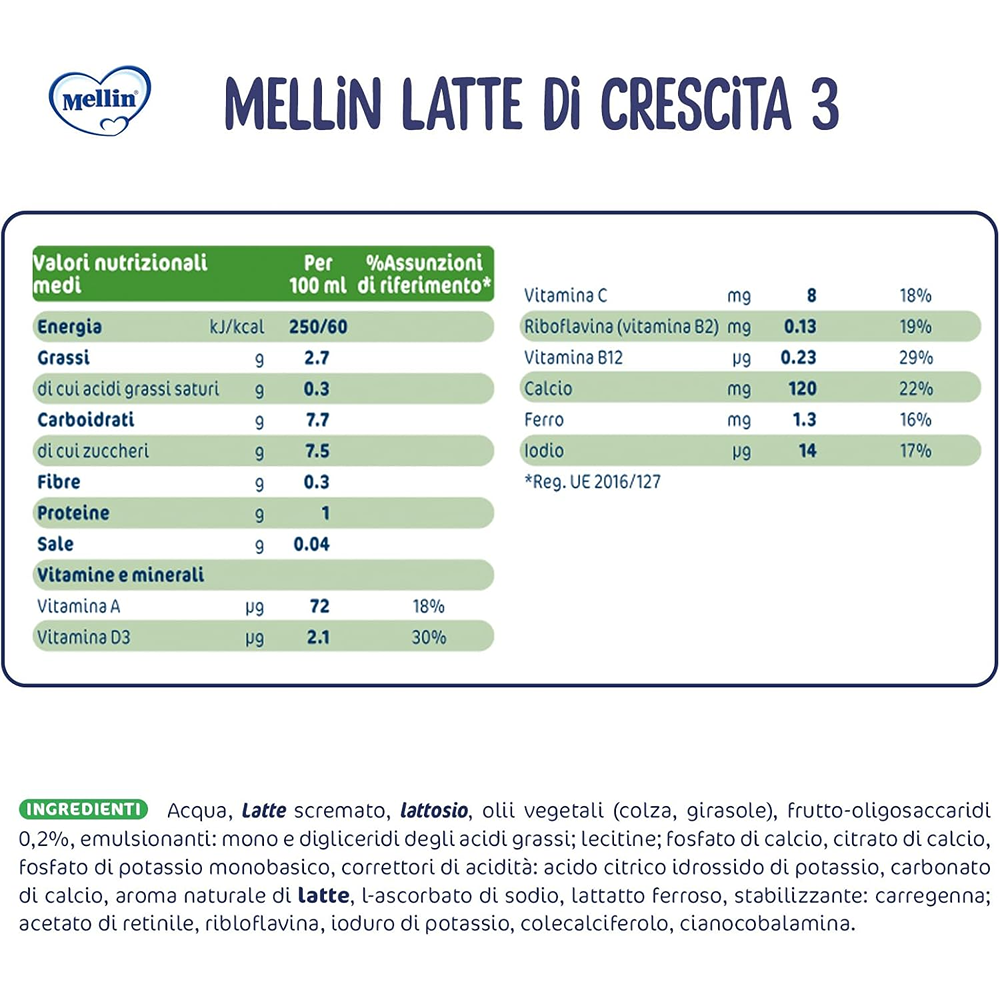 Mellin 3 Latte Liquido Di Crescita 1000 ml
