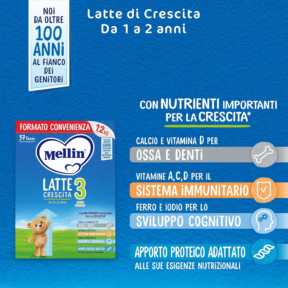 Mellin 3 Latte In Polvere Di Crescita 1200 gr
