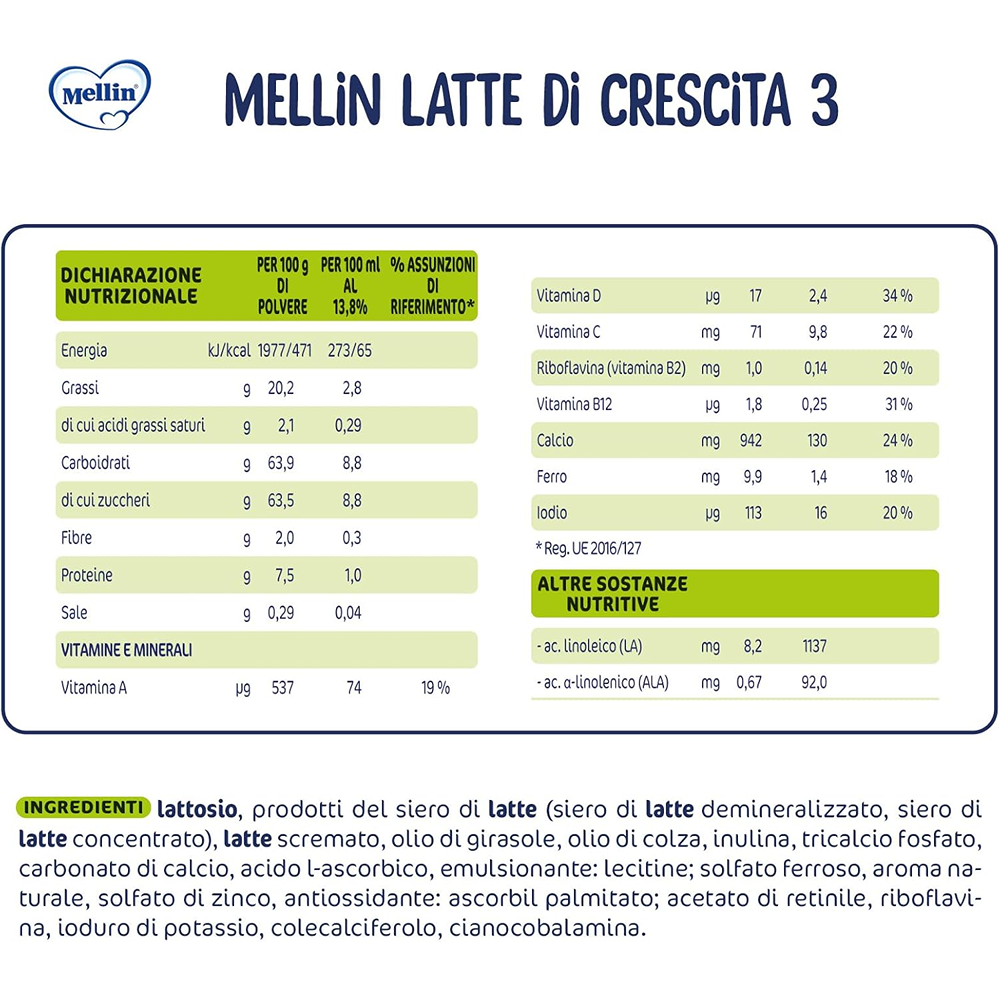Mellin 3 Latte In Polvere Di Crescita 1200 gr