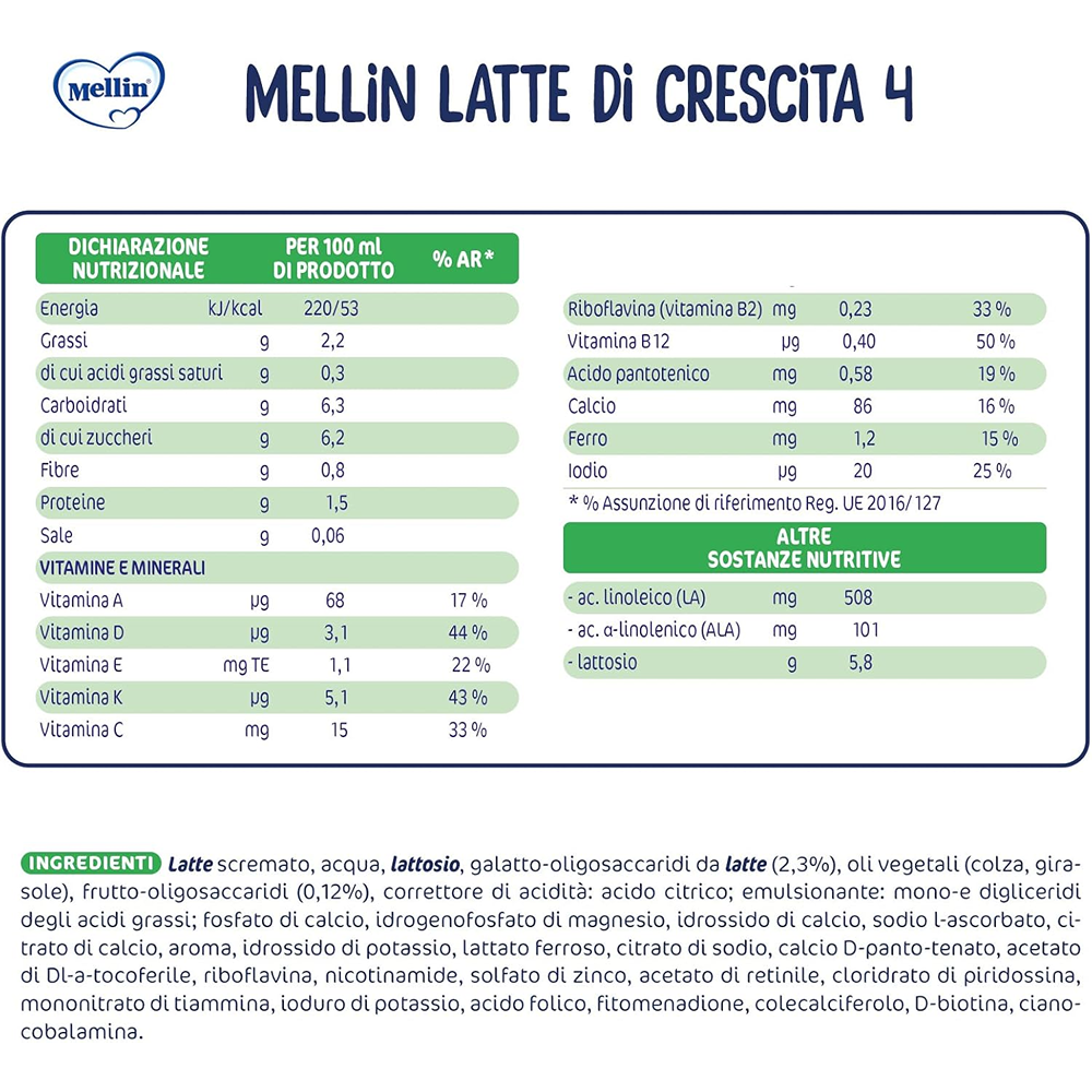 Mellin 4 Latte Liquido Di Crescita 1000 ml
