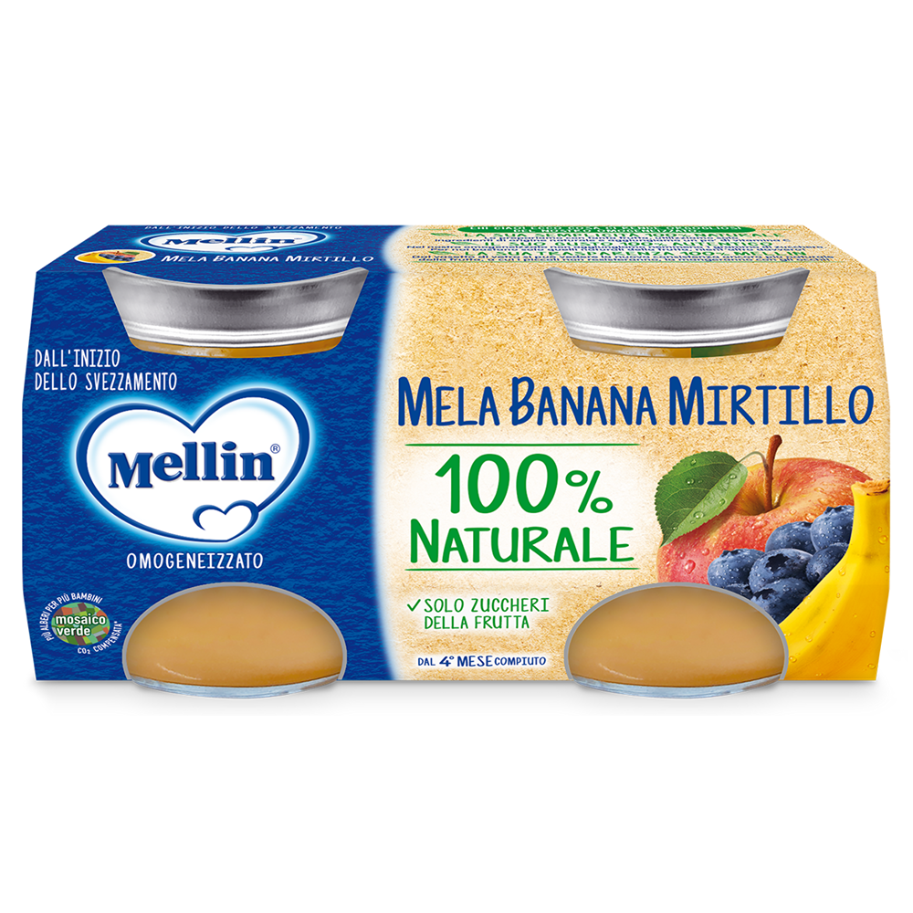 Mellin Omogeneizzato Frutta Mela Banana Mirtillo 2x100 gr