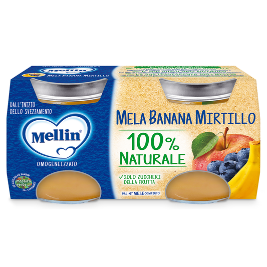 Mellin Omogeneizzato Frutta Mela Banana Mirtillo 2x100 gr