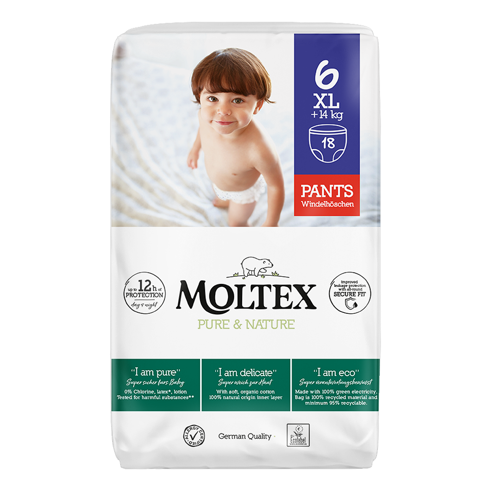 Moltex Pure & Nature Pannolini Mutandina Eco 6 XL 14+ kg 18 Pezzi