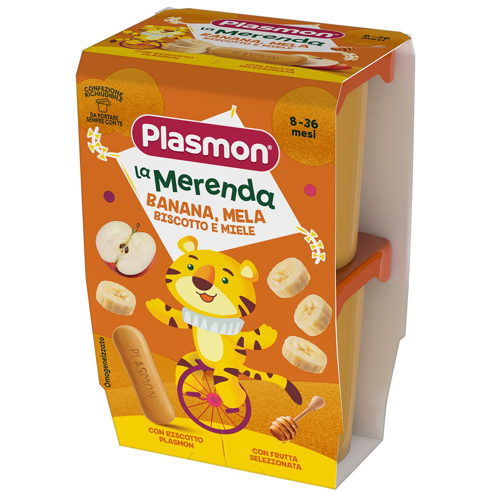 Plasmon La Merenda Banana-Mela-Biscotto-Miele 2x120 gr