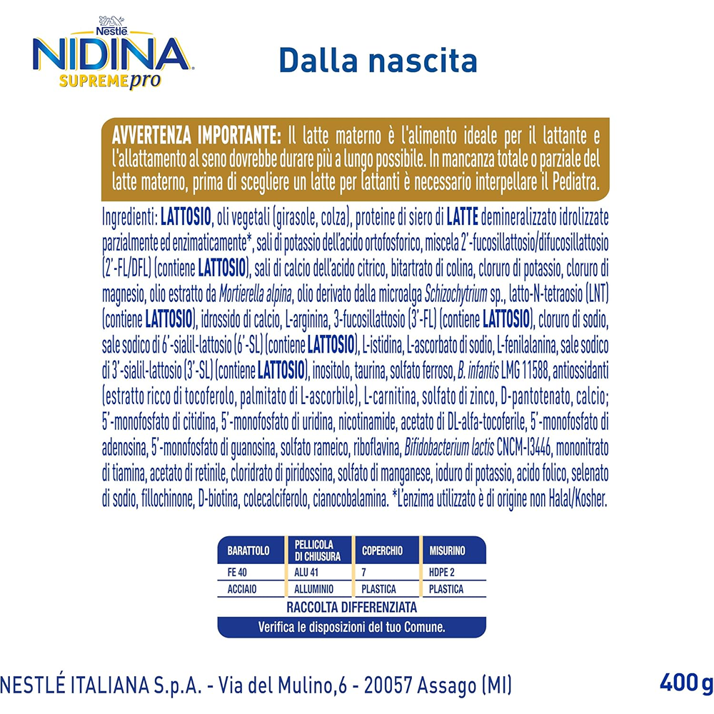 Nestlé Nidina Supreme Pro 1 Latte In Polvere Per Lattanti 400 gr
