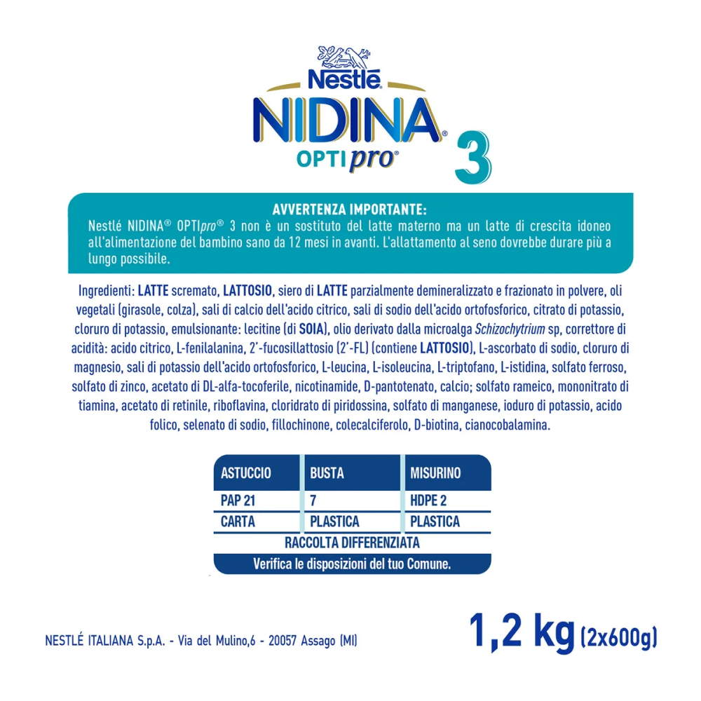 Nestlé Nidina Optipro 3 Latte In Polvere Di Crescita 1200 gr