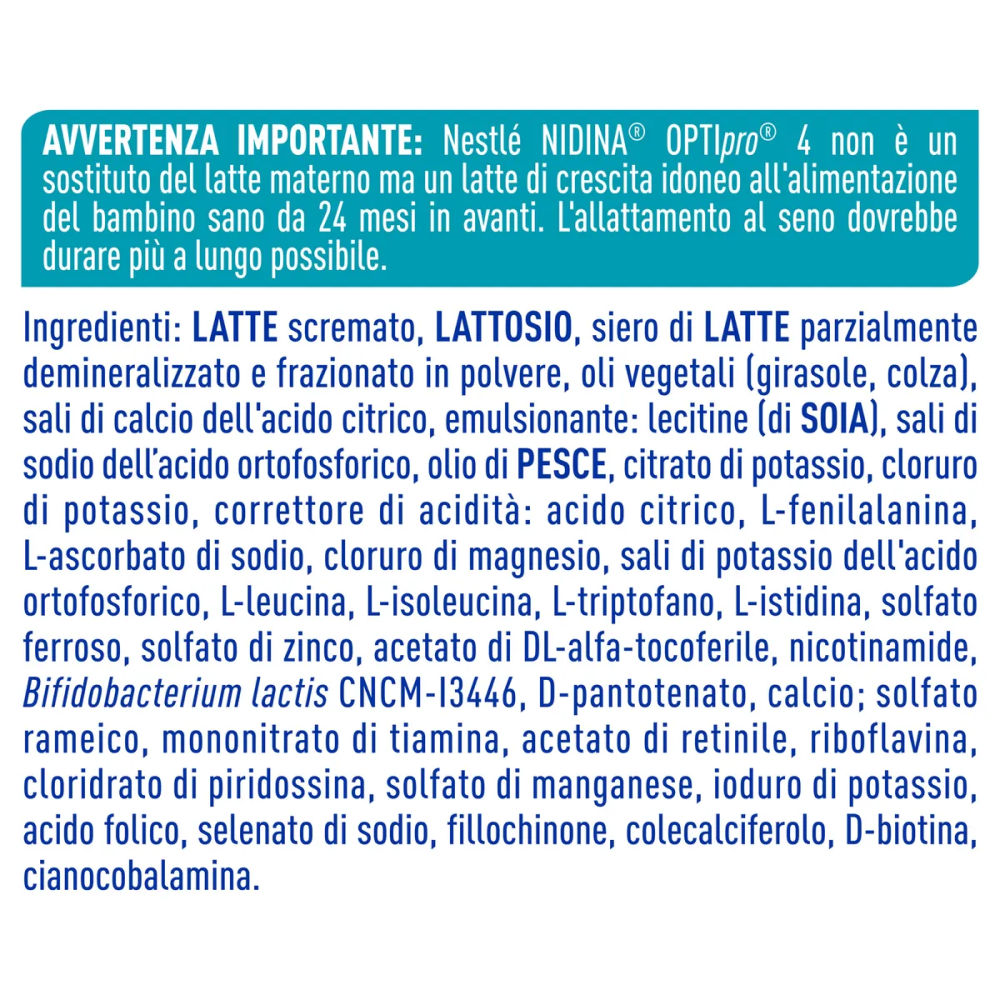 Nestlé Nidina Optipro 4 Latte In Polvere Di Crescita 800 gr
