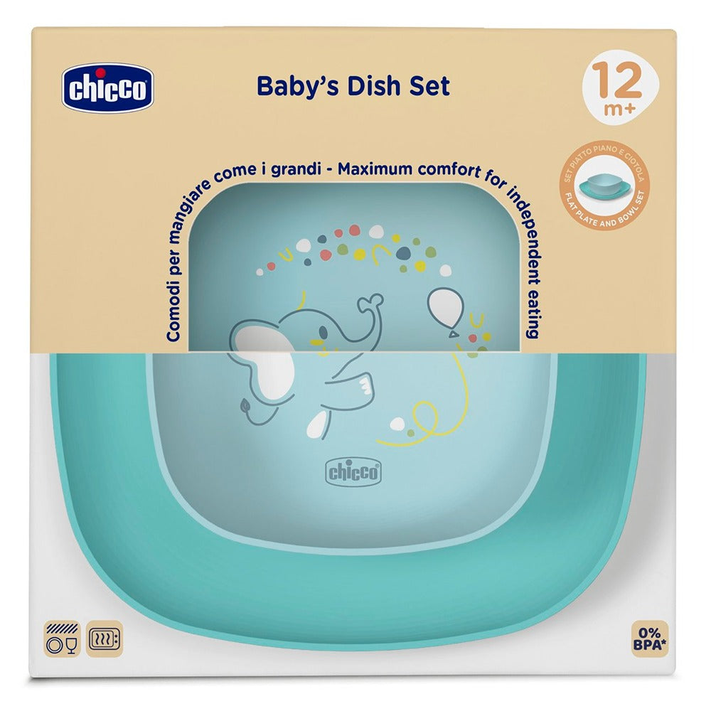 Chicco Set Piatto Piano E Ciotola Azzurro 12+ Mesi