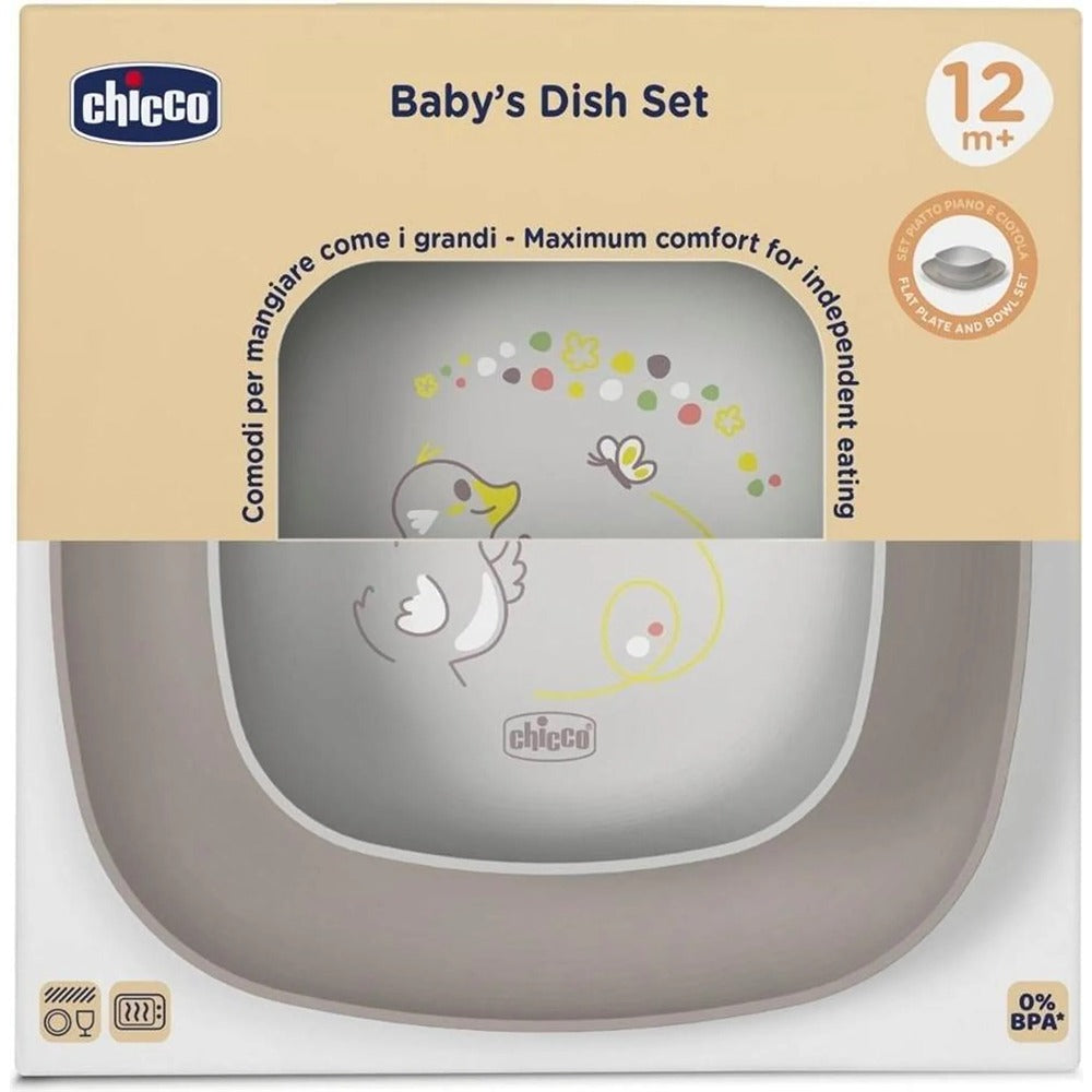 Chicco Set Piatto Piano E Ciotola Grigio 12+ Mesi