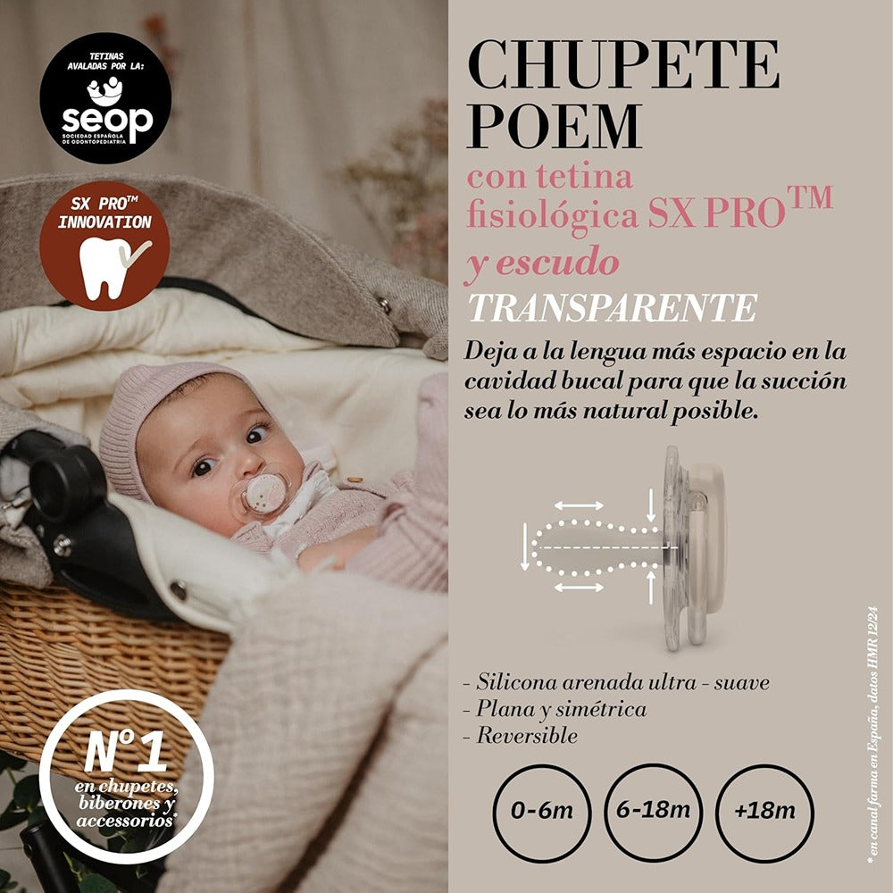 Suavinex Poetry Succhietto Tettarella Fisiologica Silicone SX Pro Azzurro 0-6 Mesi