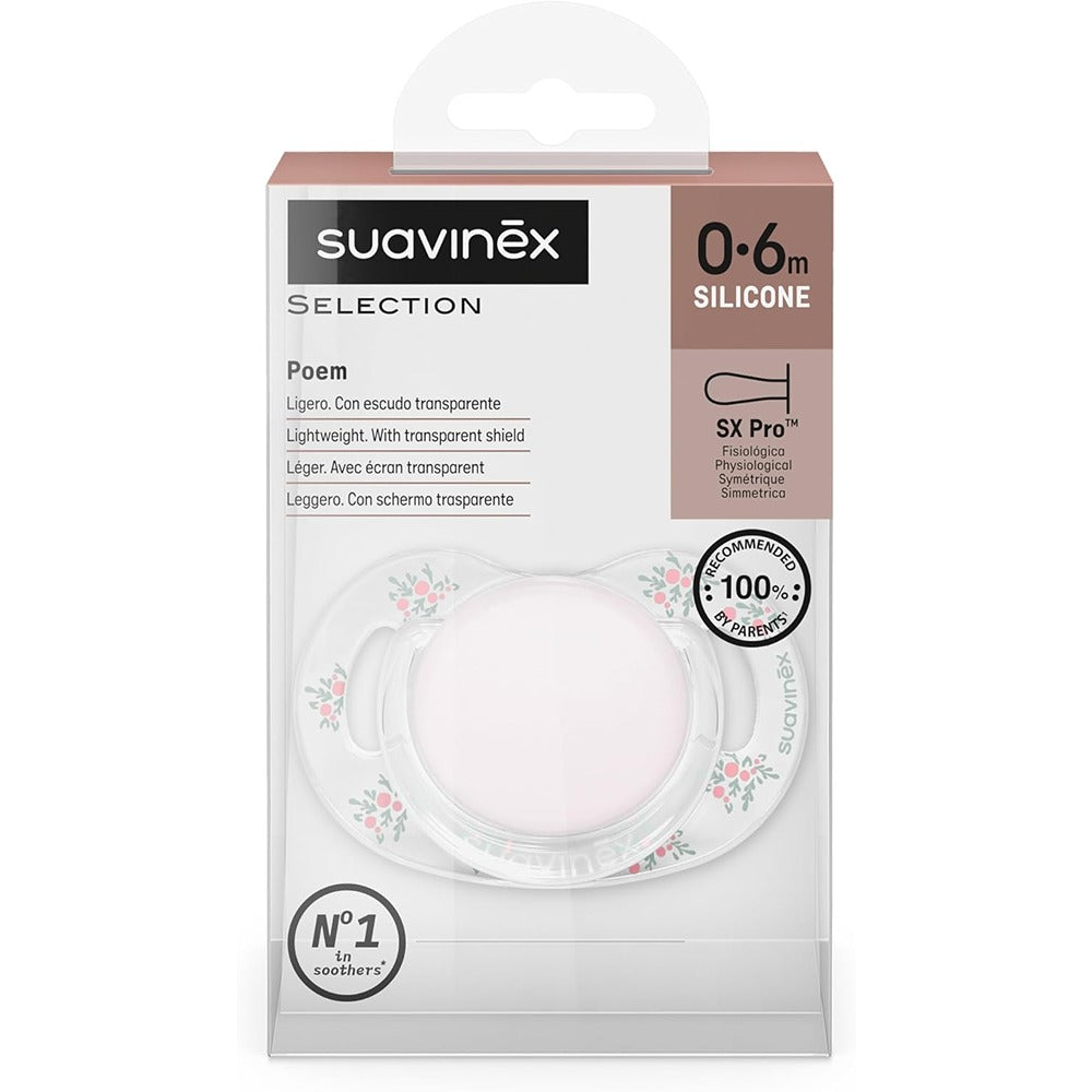 Suavinex Poetry Succhietto Tettarella Fisiologica Silicone SX Pro Rosa 0-6 Mesi