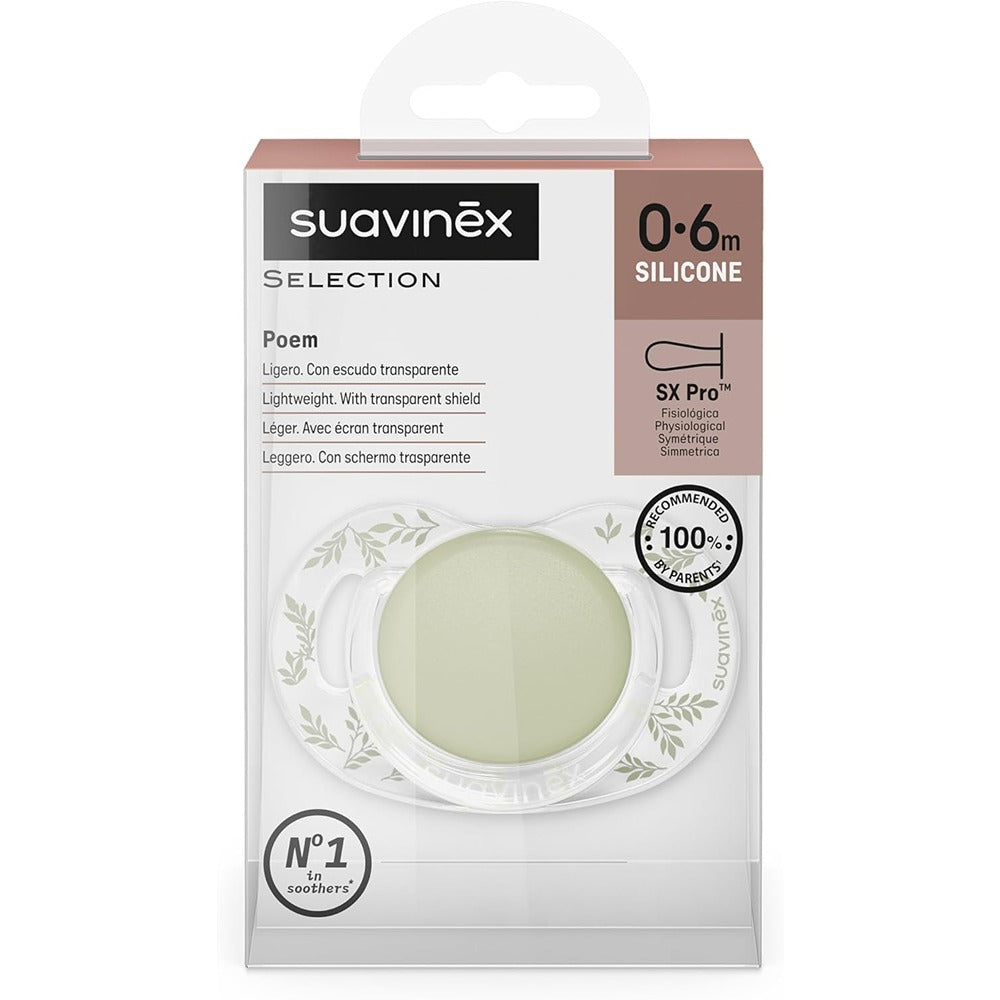 Suavinex Poetry Succhietto Tettarella Fisiologica Silicone SX Pro Verde 0-6 Mesi