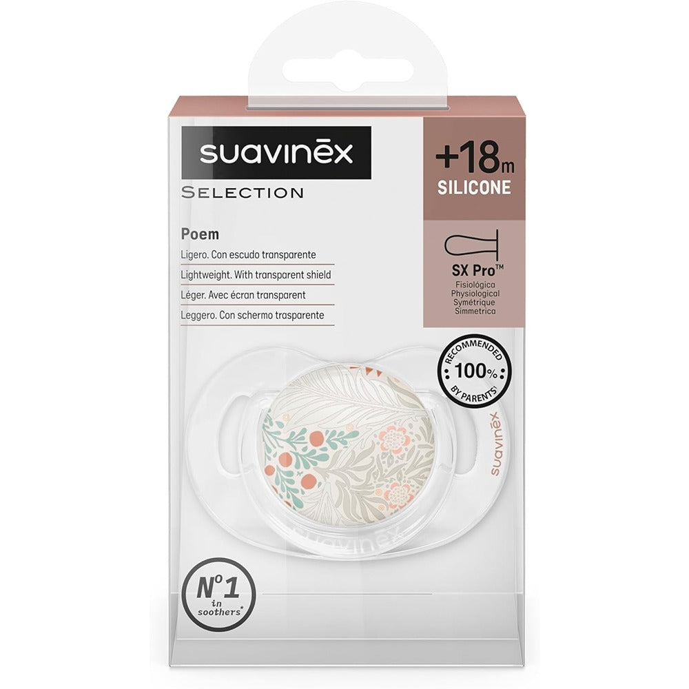 Suavinex Poetry Succhietto Tettarella Fisiologica Silicone SX Pro Neutro 18+ Mesi