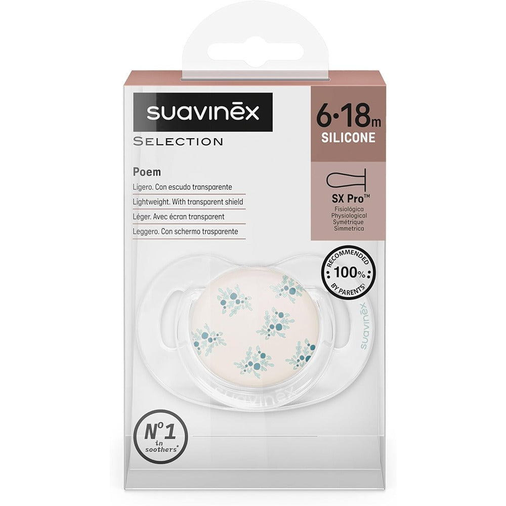 Suavinex Poetry Succhietto Tettarella Fisiologica Silicone SX Pro Azzurro 6-18 Mesi