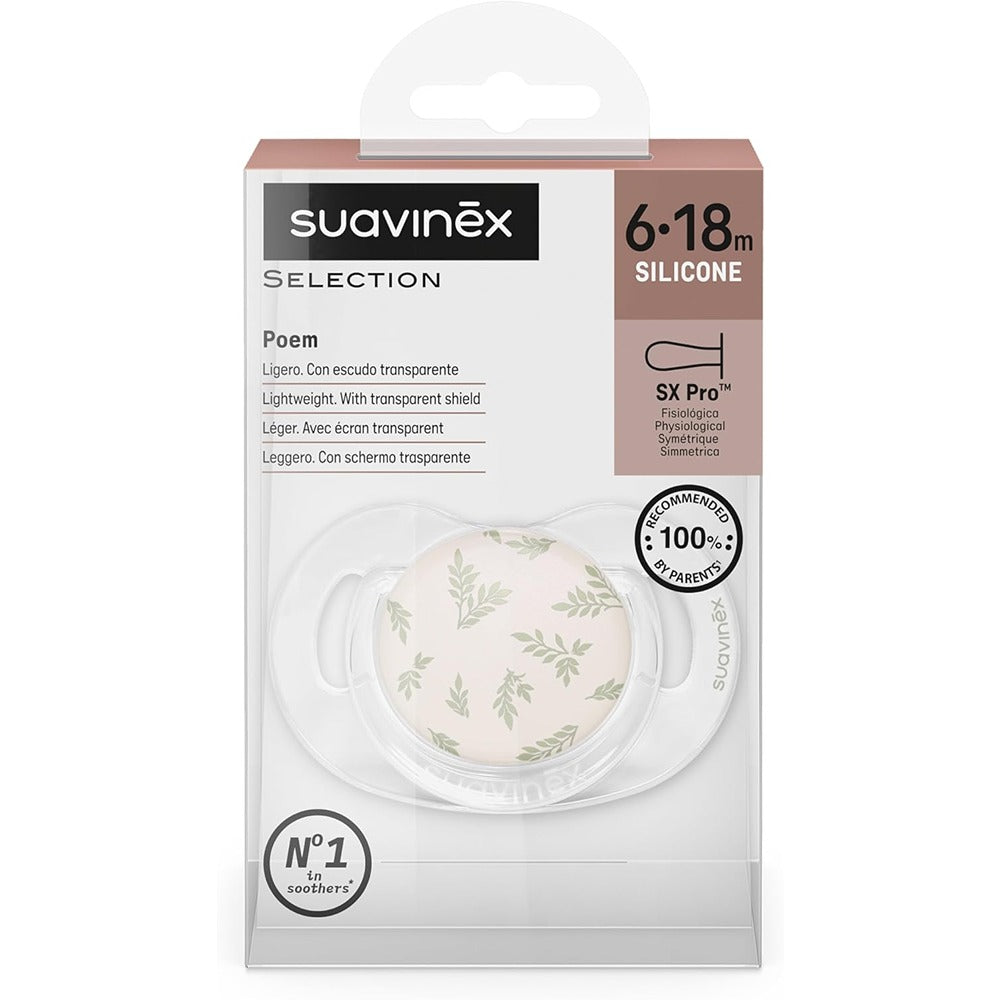 Suavinex Poetry Succhietto Tettarella Fisiologica Silicone SX Pro Neutro 6-18 Mesi