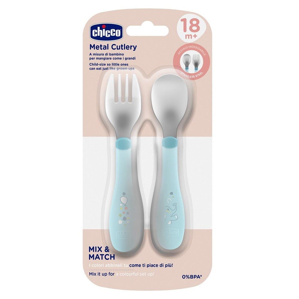 Chicco Posate In Acciaio Inox Azzurro 18+ Mesi