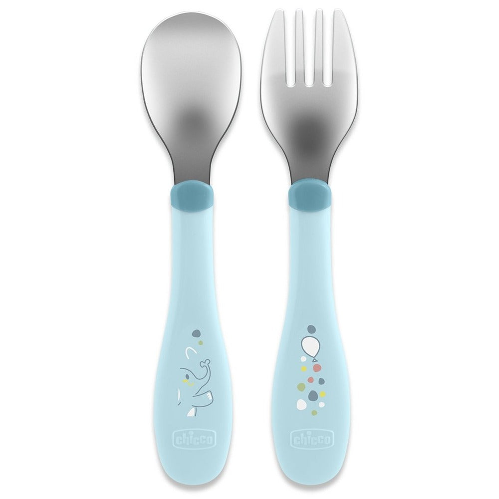 Chicco Posate In Acciaio Inox Azzurro 18+ Mesi