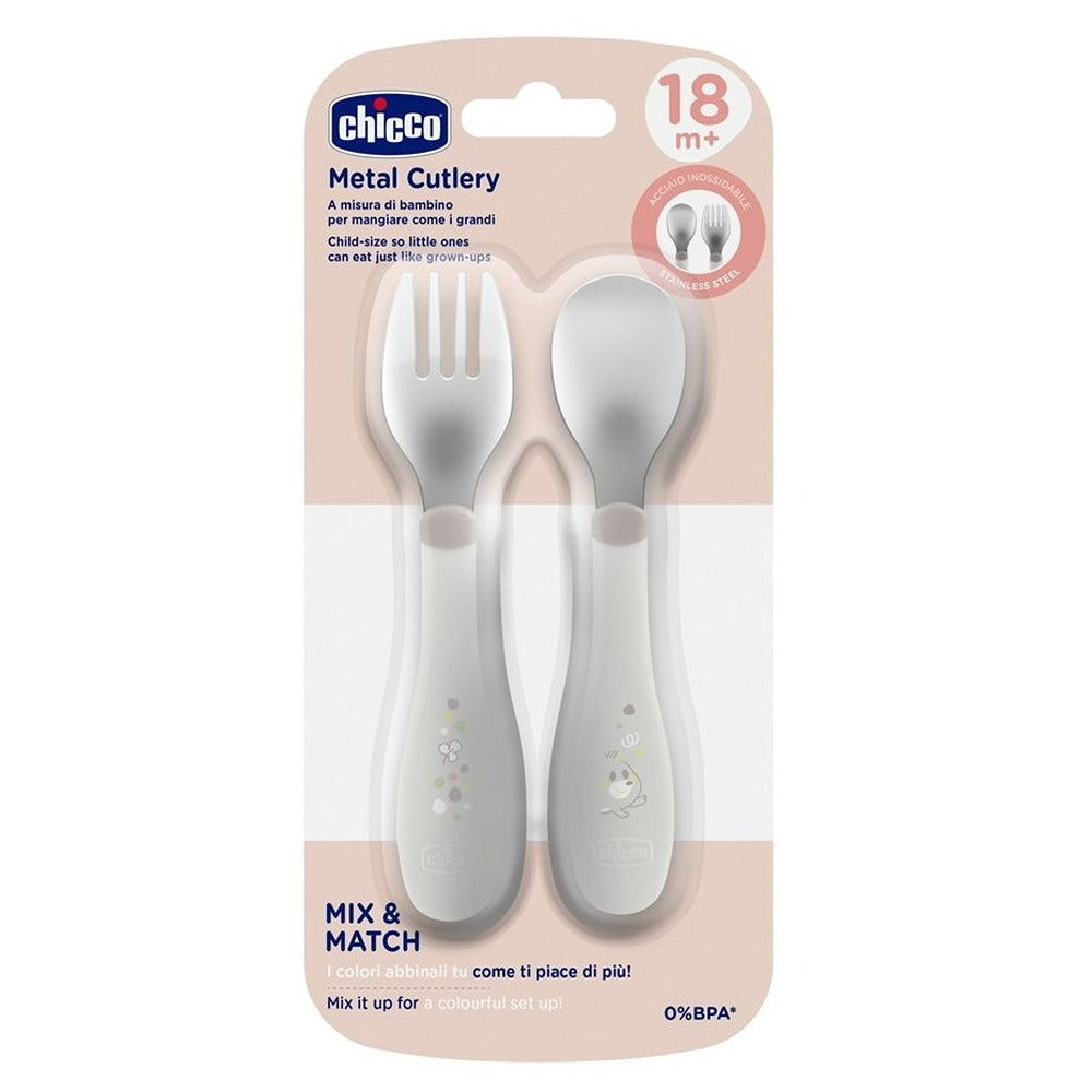 Chicco Posate In Acciaio Inox Grigio 18+ Mesi