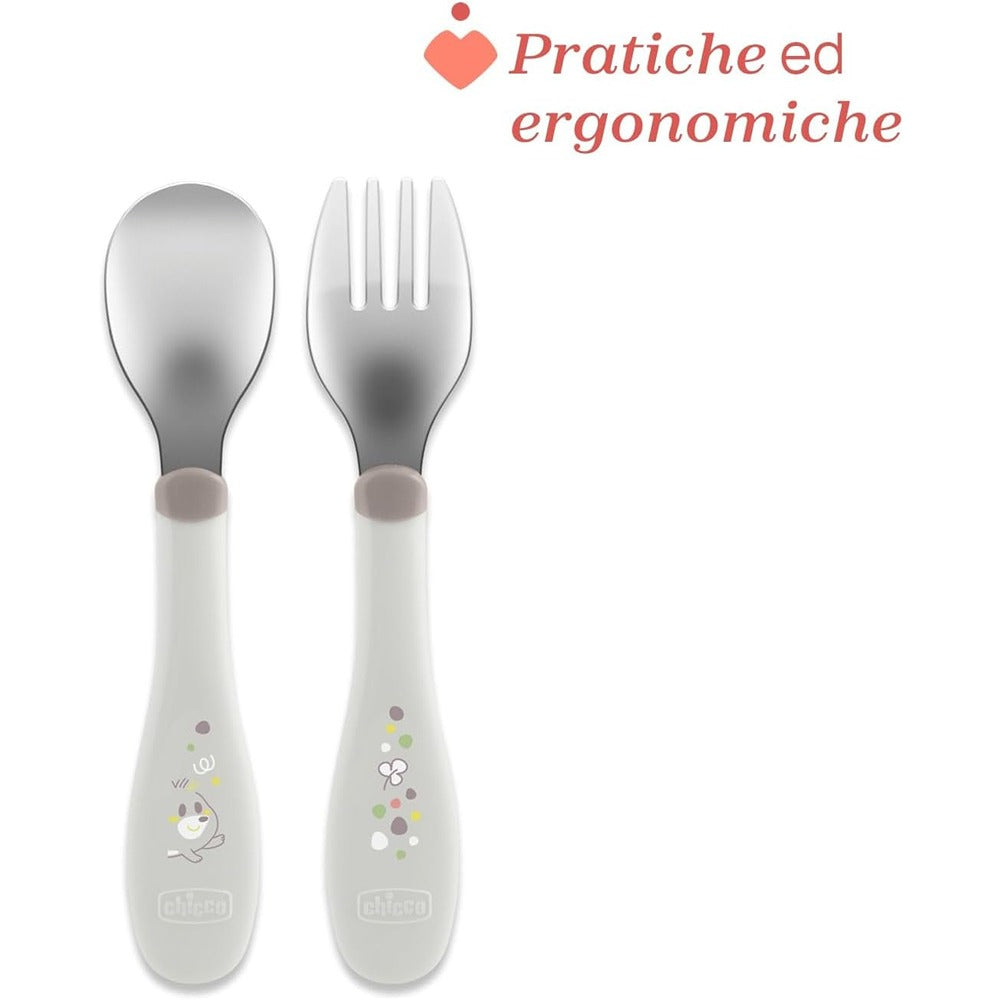 Chicco Posate In Acciaio Inox Grigio 18+ Mesi