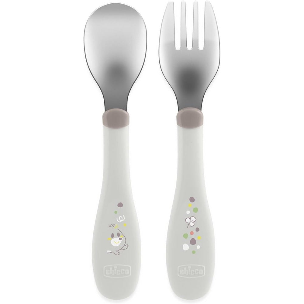 Chicco Posate In Acciaio Inox Grigio 18+ Mesi