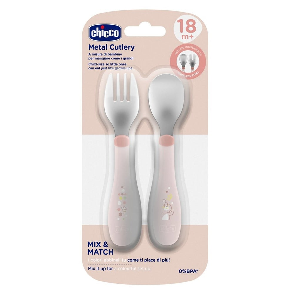 Chicco Posate In Acciaio Inox Rosa 18+ Mesi