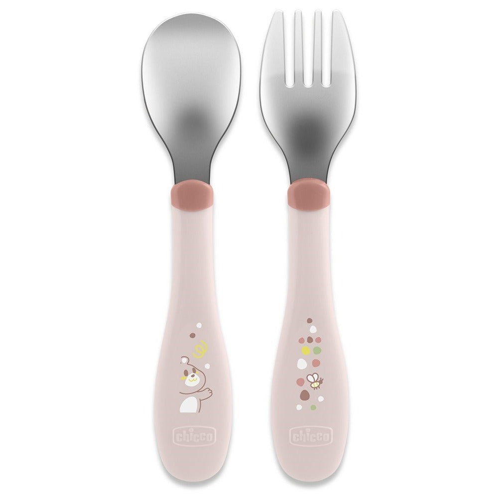 Chicco Posate In Acciaio Inox Rosa 18+ Mesi