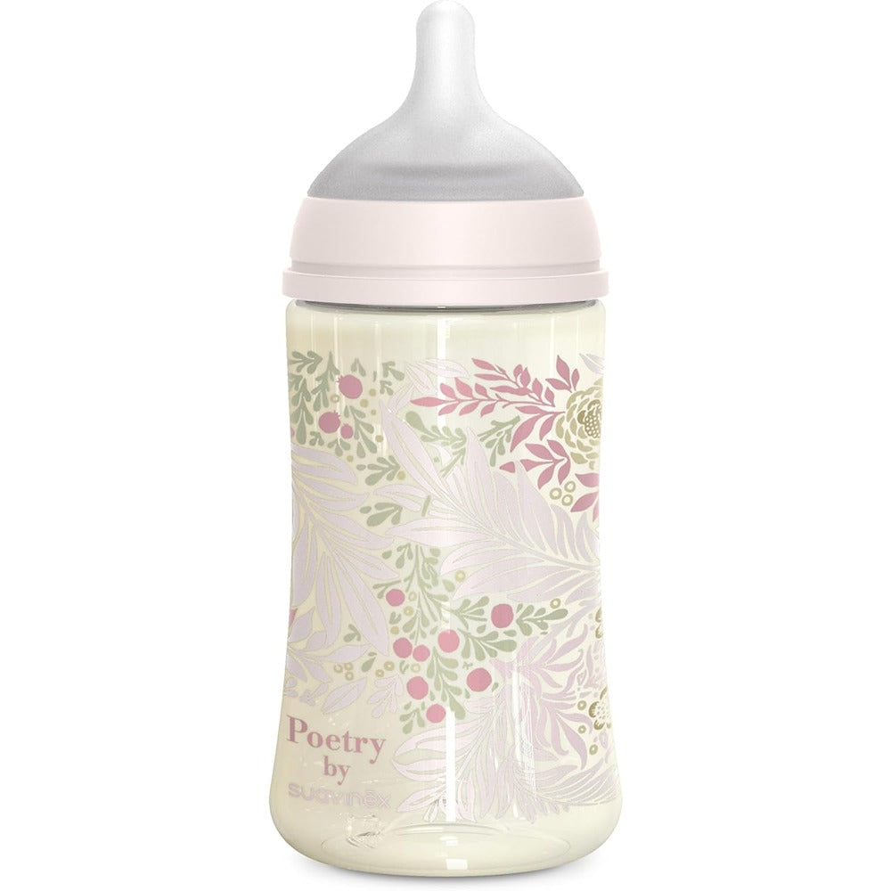 Suavinex Poetry Biberon Tettarella In Silicone Sx Pro Flusso Medio Rosa 270 ml 3+ Mesi