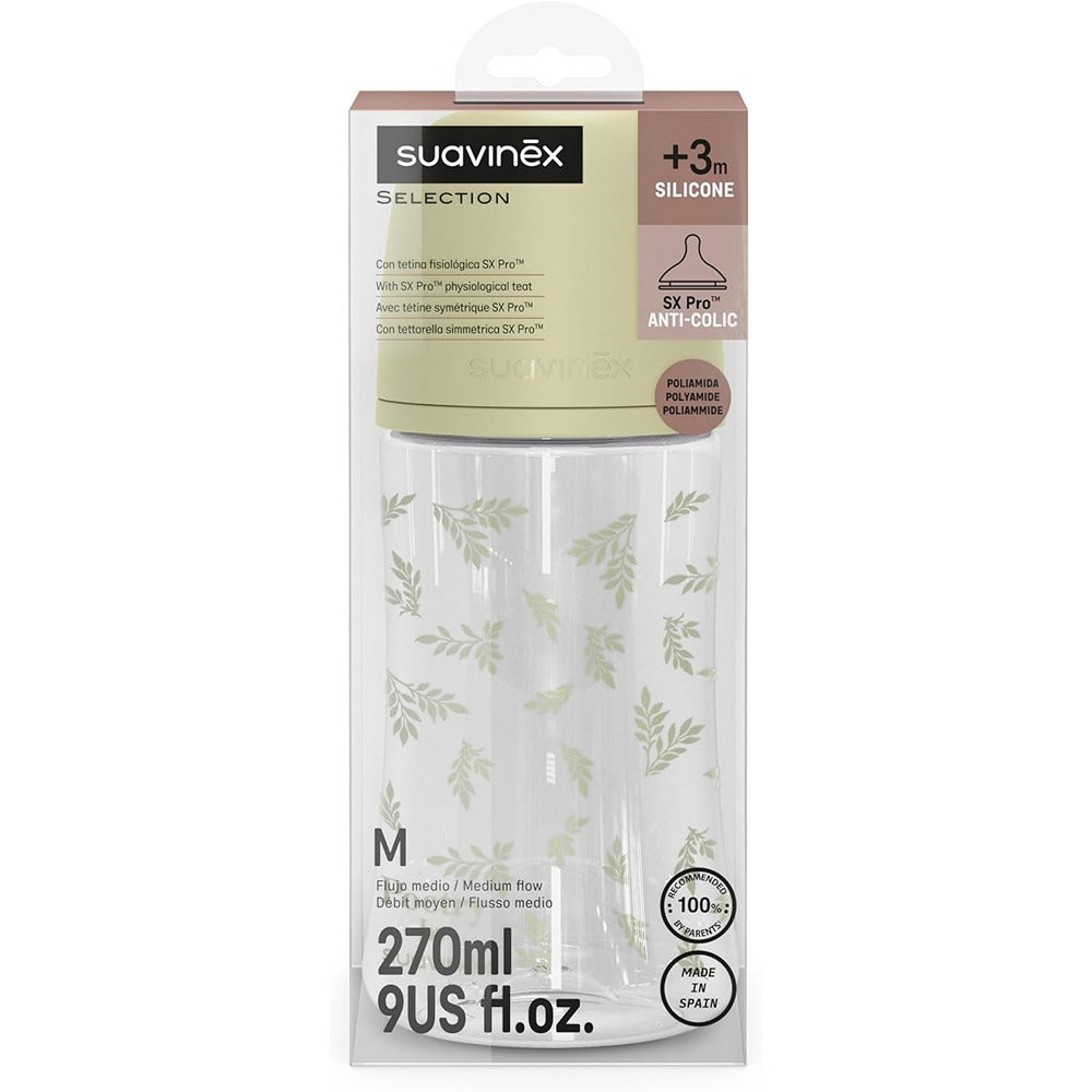 Suavinex Poetry Biberon Tettarella In Silicone Sx Pro Flusso Medio Verde 270 ml 3+ Mesi