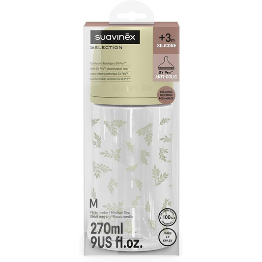 Suavinex Poetry Biberon Tettarella In Silicone Sx Pro Flusso Medio Verde 270 ml 3+ Mesi