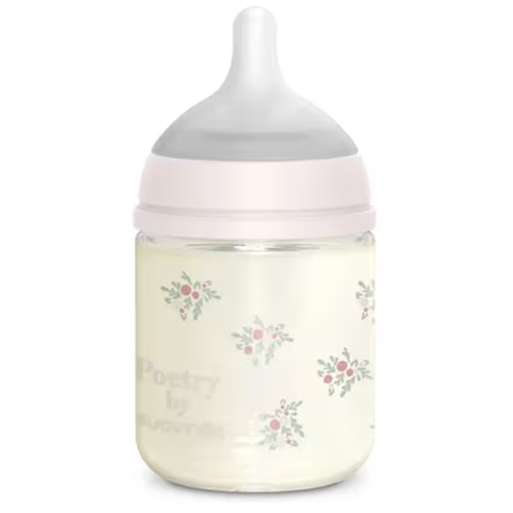 Suavinex Poetry Biberon In vetro Tettarella In Silicone Sx Pro Flusso Lento Rosa 120 ml 0+ Mesi