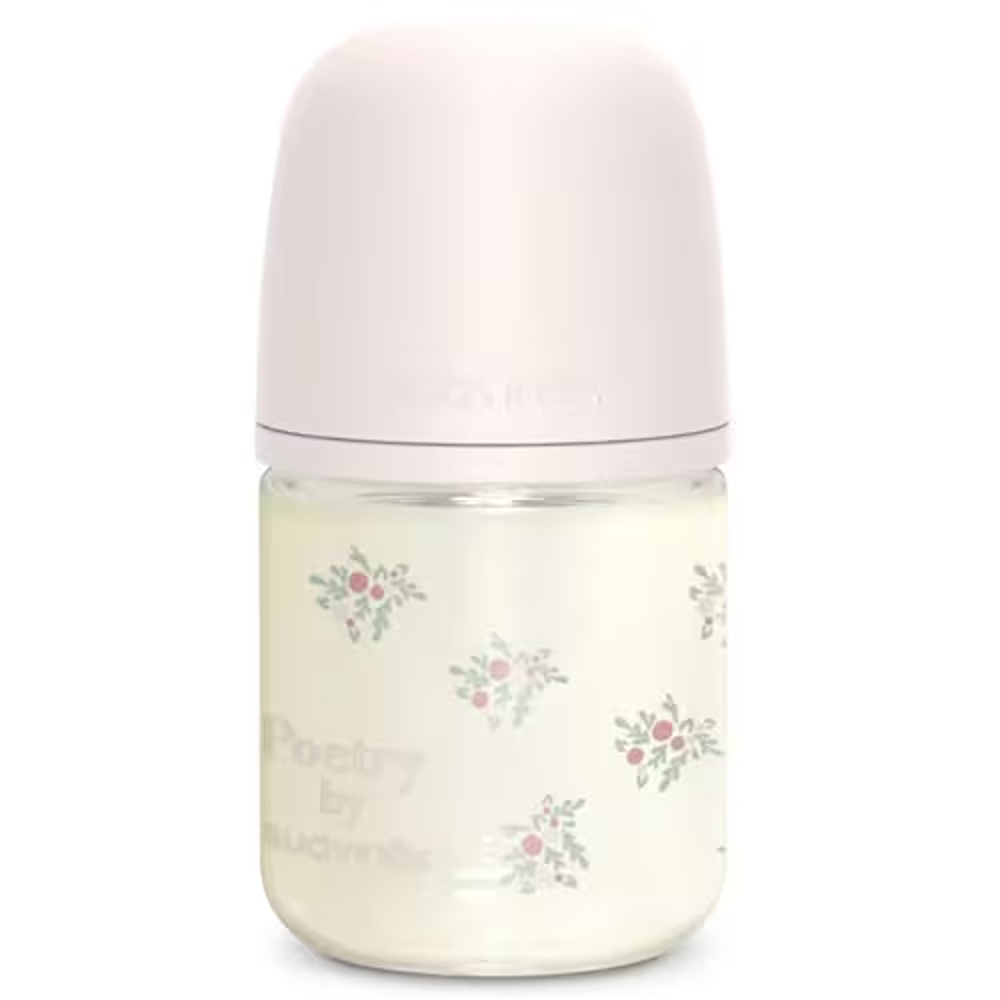 Suavinex Poetry Biberon In vetro Tettarella In Silicone Sx Pro Flusso Lento Rosa 120 ml 0+ Mesi