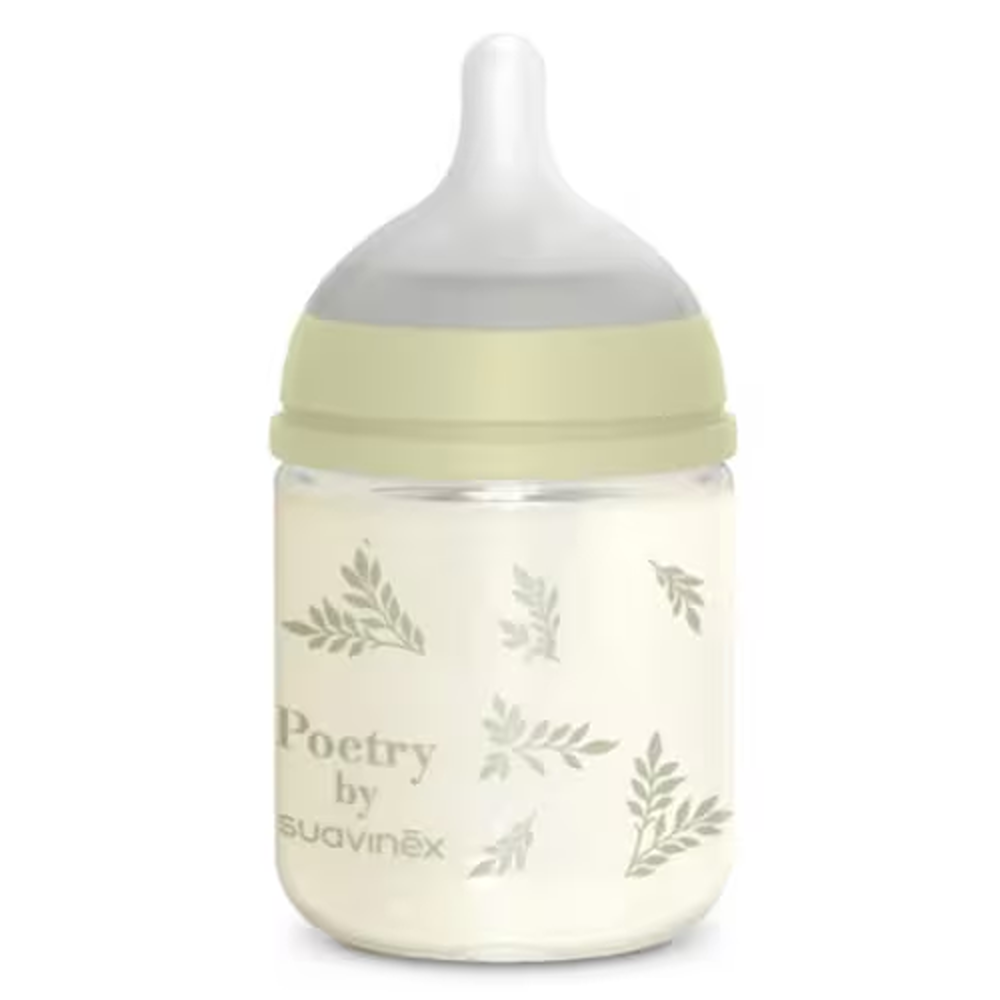 Suavinex Poetry Biberon In vetro Tettarella In Silicone Sx Pro Flusso Lento Verde 120 ml 0+ Mesi