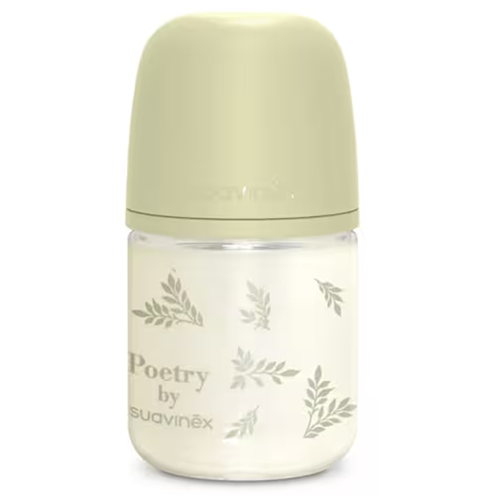 Suavinex Poetry Biberon In vetro Tettarella In Silicone Sx Pro Flusso Lento Verde 120 ml 0+ Mesi