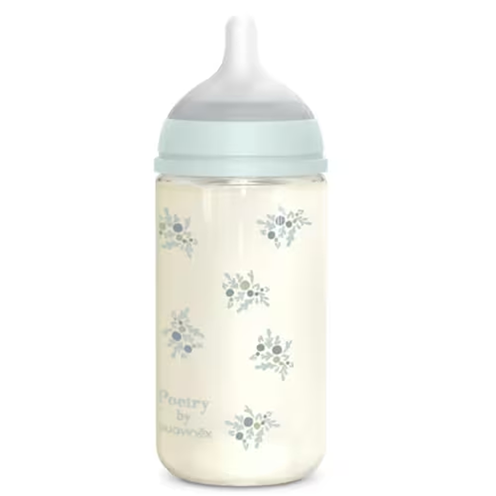 Suavinex Poetry Biberon In vetro Tettarella In Silicone Sx Pro Flusso Medio Azzurro 240 ml 3+ Mesi