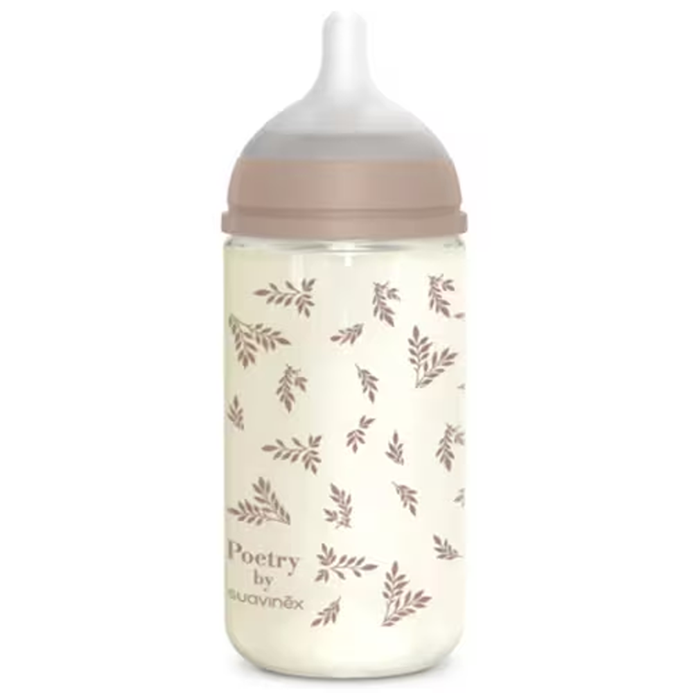 Suavinex Poetry Biberon In vetro Tettarella In Silicone Sx Pro Flusso Medio Neutro 240 ml 3+ Mesi