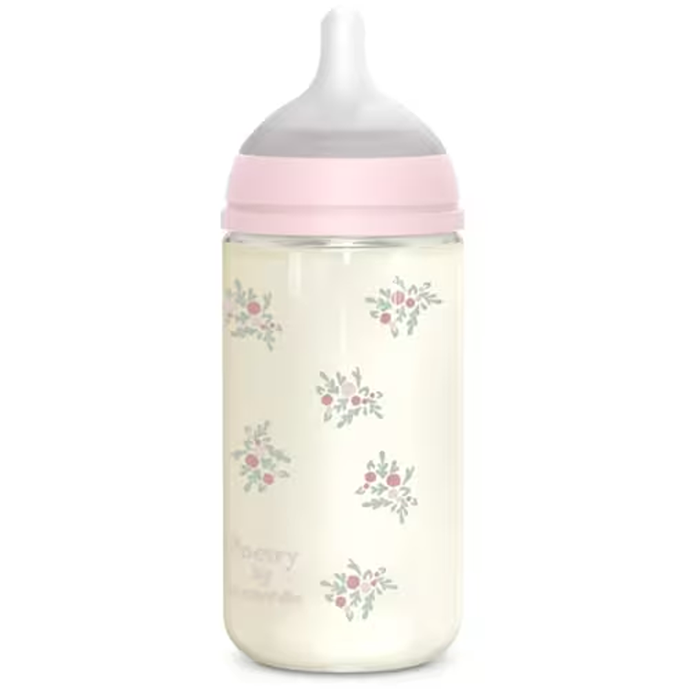 Suavinex Poetry Biberon In vetro Tettarella In Silicone Sx Pro Flusso Medio Rosa 240 ml 3+ Mesi