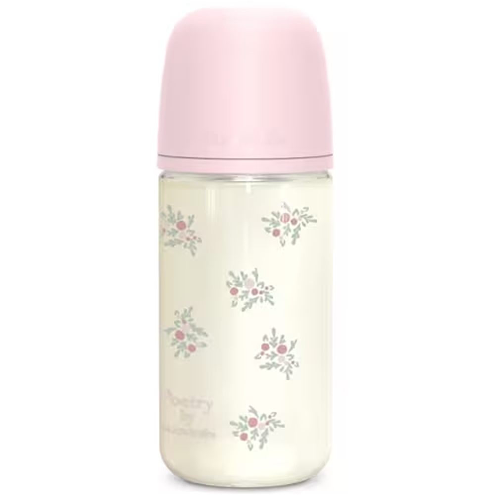 Suavinex Poetry Biberon In vetro Tettarella In Silicone Sx Pro Flusso Medio Rosa 240 ml 3+ Mesi