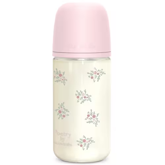 Suavinex Poetry Biberon In vetro Tettarella In Silicone Sx Pro Flusso Medio Rosa 240 ml 3+ Mesi